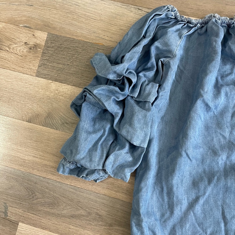 Zara Women’s Off-Shoulder Ruffle Top - Blue - Picture 3 of 5